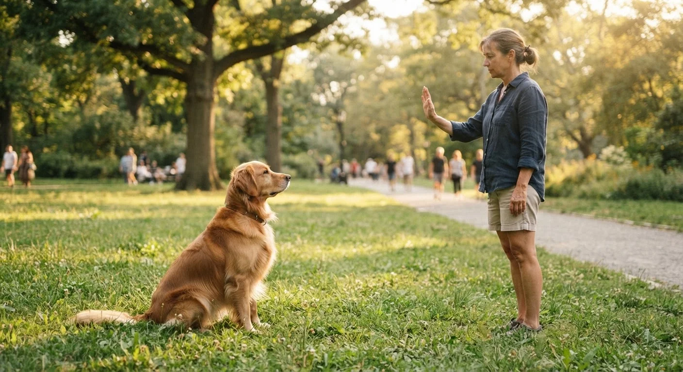 Teaching a Dog to Stay: Building Duration, Distance, and Distraction Gradually
